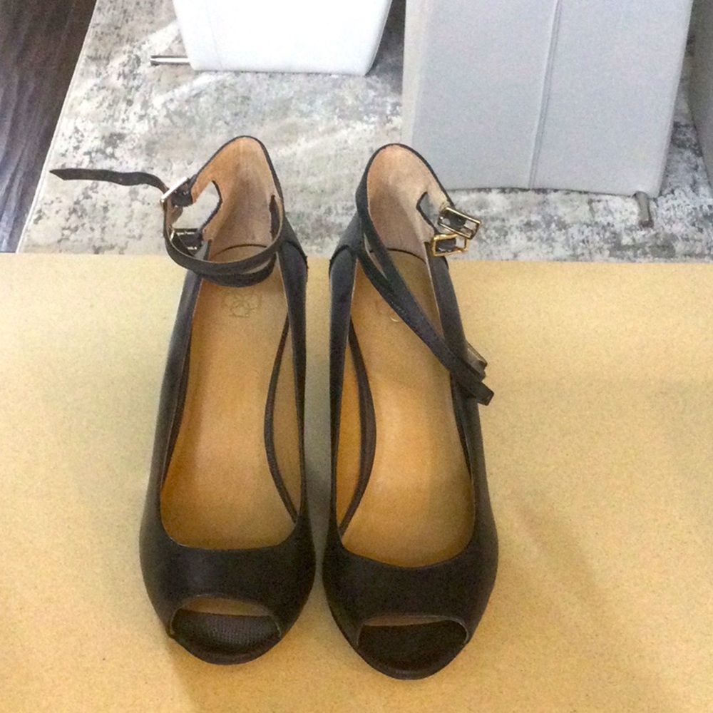 Navy blue peep toe wedge never been worn